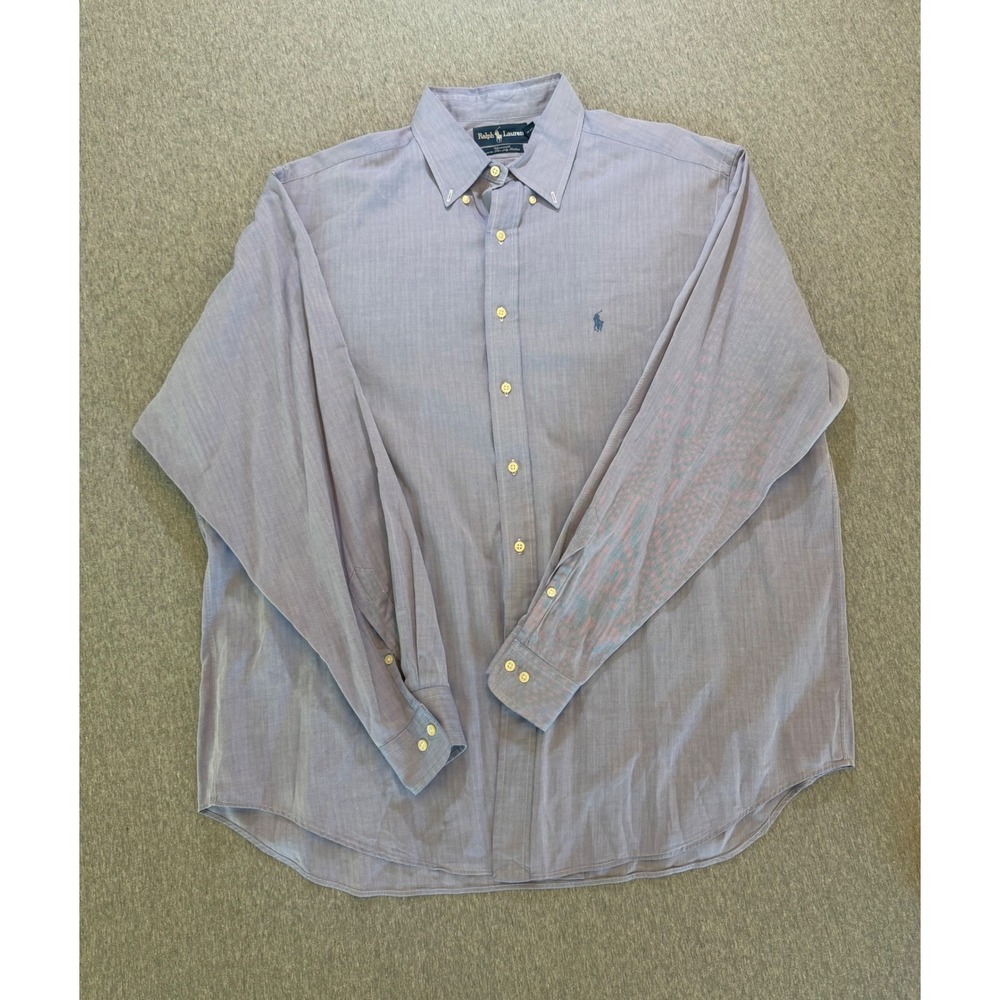 Ralph Lauren Yarmouth Shirt Mens 17.5 36/37 Purple Two-Ply Cotton Herringbone